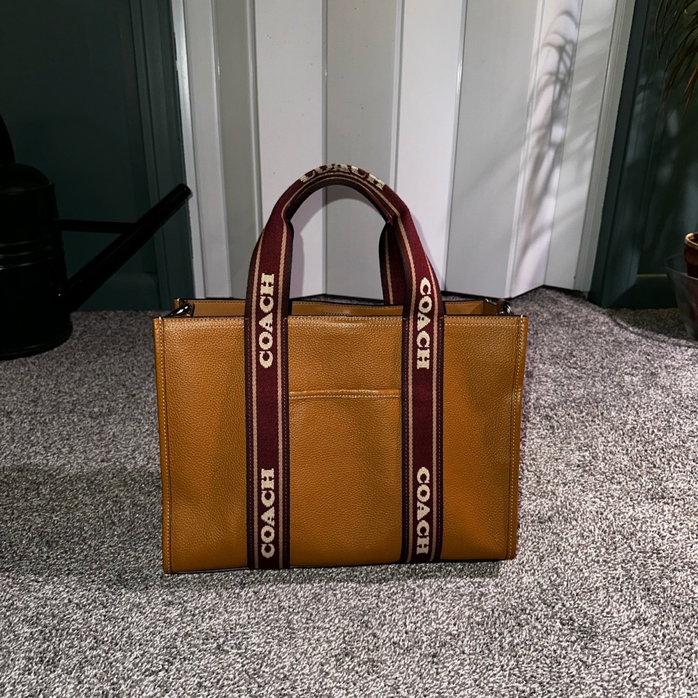 Coach Brown Tote with Maroon Straps